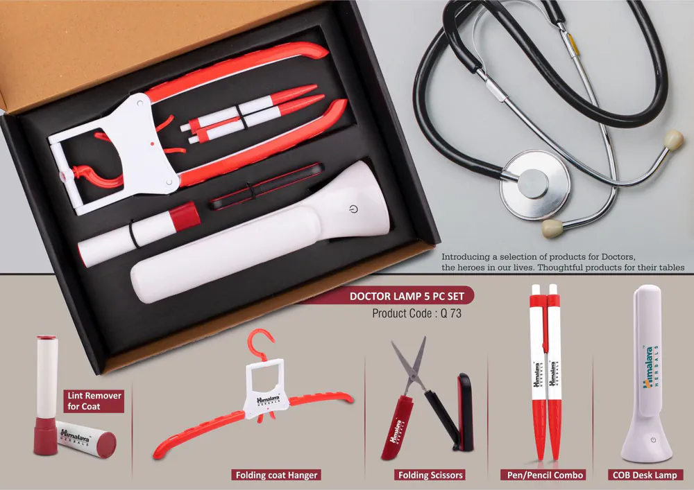 Q73 - Doctor Lamp set: Folding Coat hanger, Lint remover, Folding scissors, Pen/Pencil combo, COB Desk lamp | 5 pc set