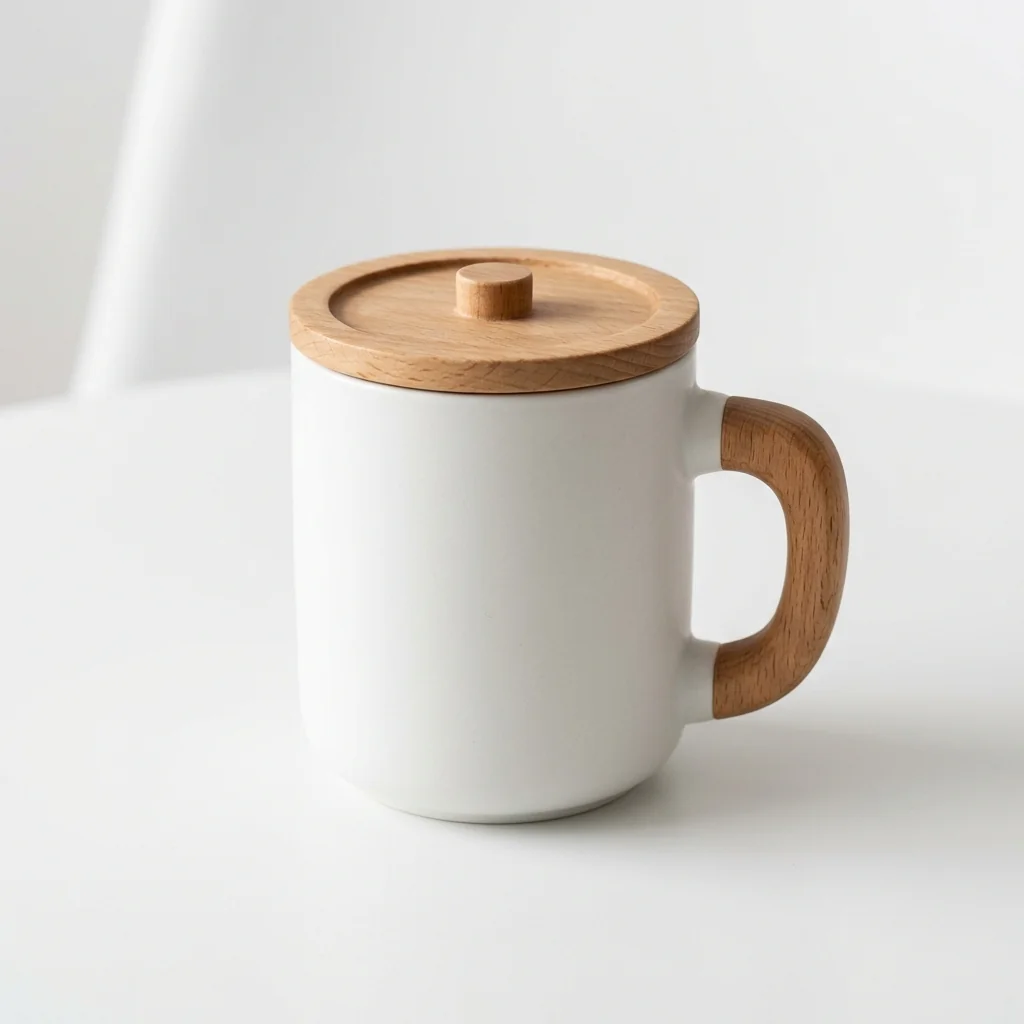 Nordic Matte Ceramic Coffee Mug with Wooden Handle