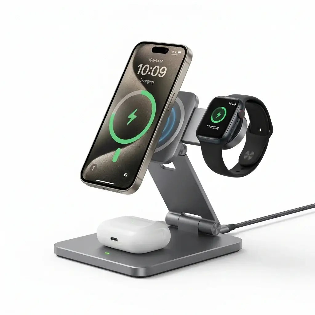Multi-Device 3-in-1 Magnetic Foldable Wireless Charging Station