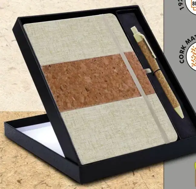 Q191 Cork & Linen A5 Notebook with Cork/Bamboo Fiber Pen