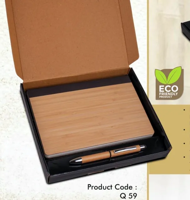 Q59 Bamboo Cover Notebook + Bamboo Pen Gift Set
