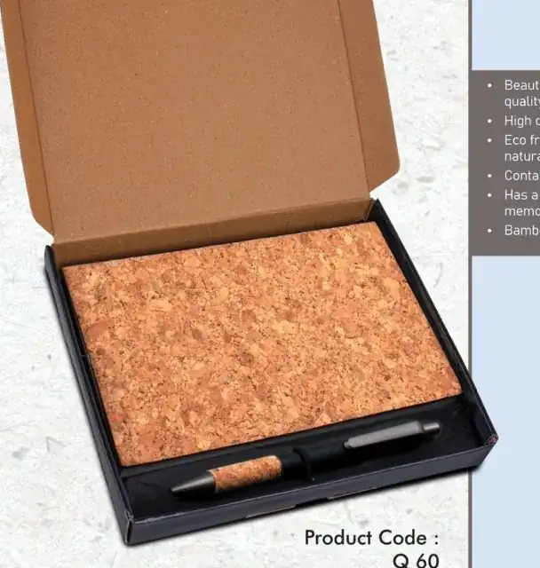 Q60/Q60A Cork Eco Notebook + Bamboo Stylus Gift Set